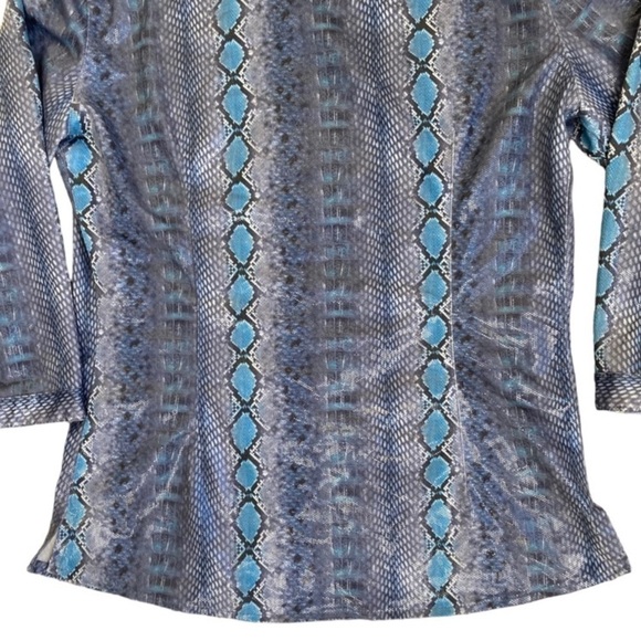 Vintage Y2K Vertigo Paris Snakeskin Reptile Print Button-down Snap Closure Blue - Picture 9 of 15
